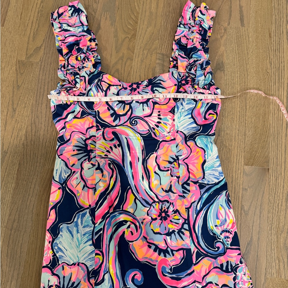 Lilly Pulitzer Devina Dress Womens Size 4 Pink Blue Floral Ruffle Knee Length - Picture 7 of 10